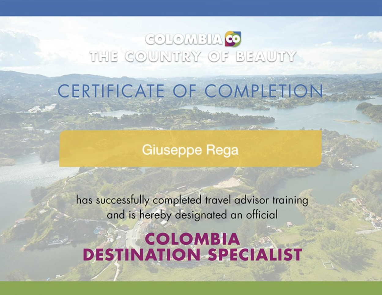 Attestato: Colombia Destination Specialist